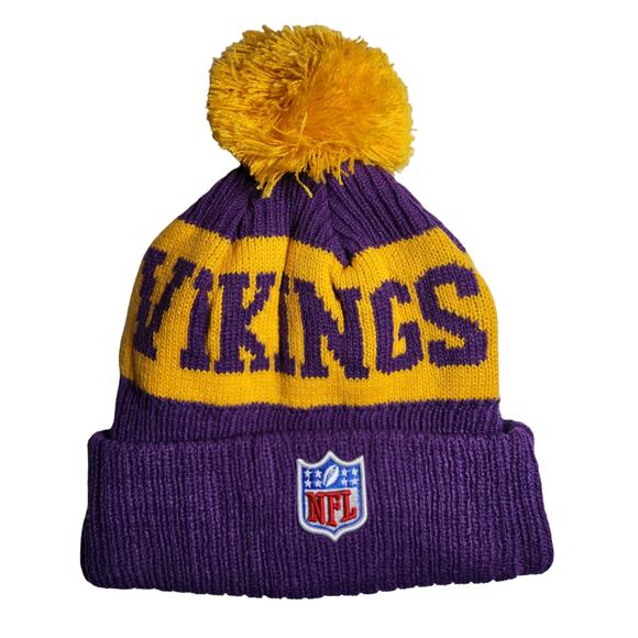 NWT Minnesota Vikings Sports Knit Pom Beanie Fleece Lining OSFA Unisex - Picture 5 of 6